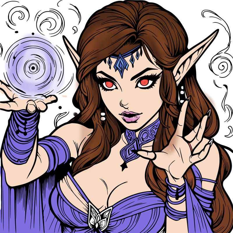 realistic scary beautiful elf sorceress casting spell