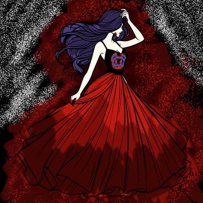 realistic woman with dress flowing in the wind