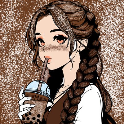 realistic girl with braided hair drinking boba