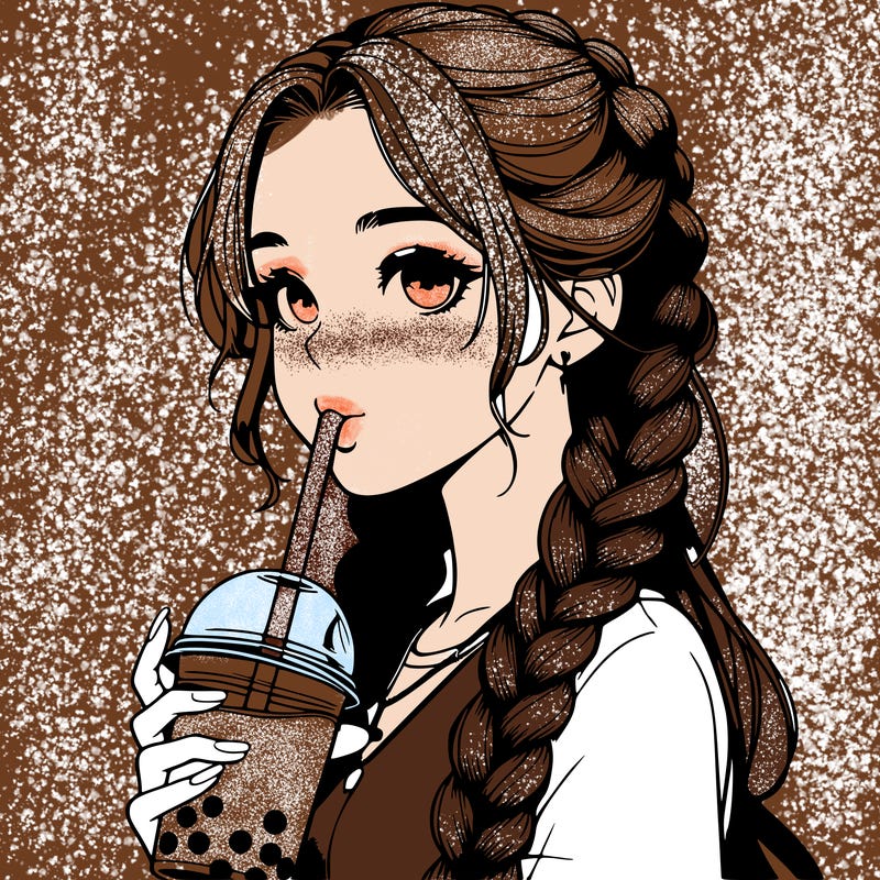 realistic girl with braided hair drinking boba