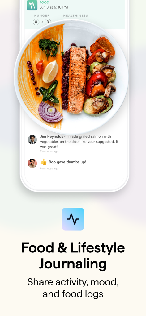 Healthie - Healthie app interface showing a meal log with provider feedback for food and lifestyle journaling