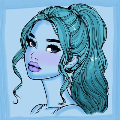 realistic girl with a ponytail on her hair and lips