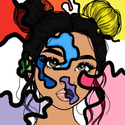 realistic girl with two buns on her hair and lips