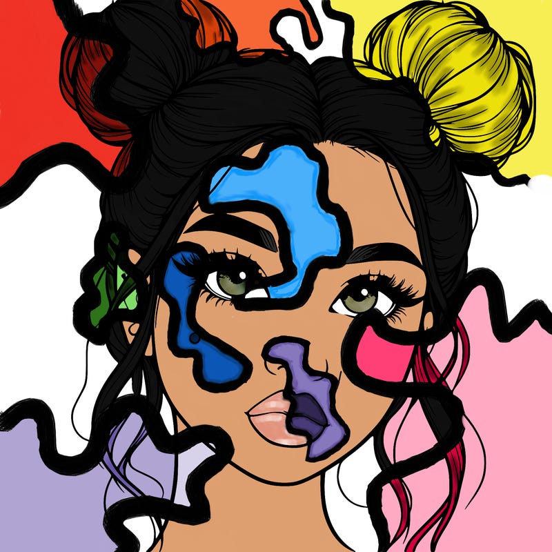 realistic girl with two buns on her hair and lips