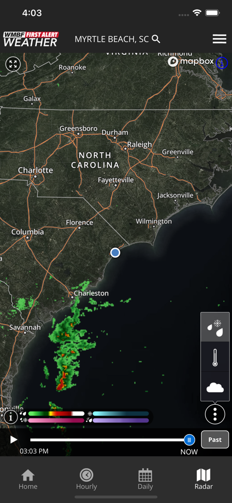 WMBF First Alert Weather - WMBF First Alert Weather app radar map showing storms over the South Carolina coast