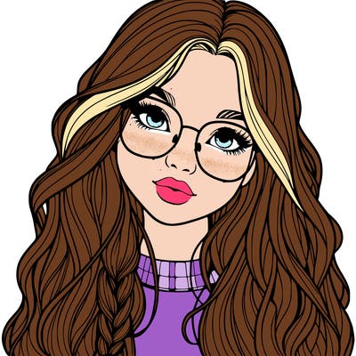 girl with long hair and freckles and glasses realistic