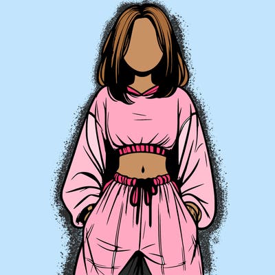 realistic girl faceless with baggy pants and a crop top