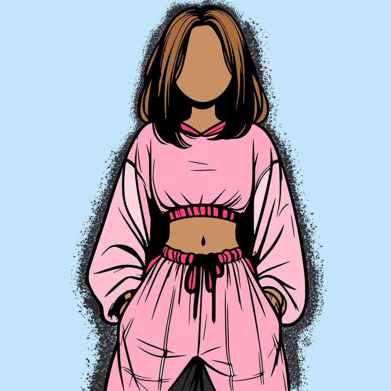 realistic girl faceless with baggy pants and a crop top