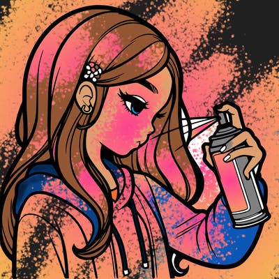 a realistic girl spray painting
