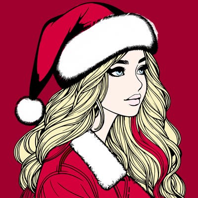 realistic girl in santa hat