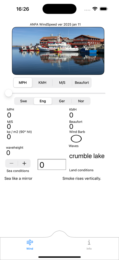 WindSpeed MPH - WindSpeed MPH app interface showing wind speed unit conversion and maritime Beaufort scale reference