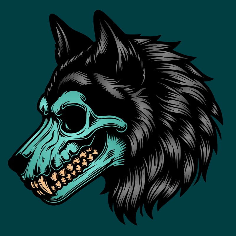 realistic wolf with skull face