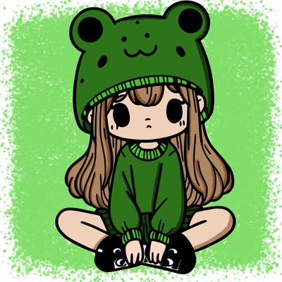 a girl wearing a frog hat and some frog socks