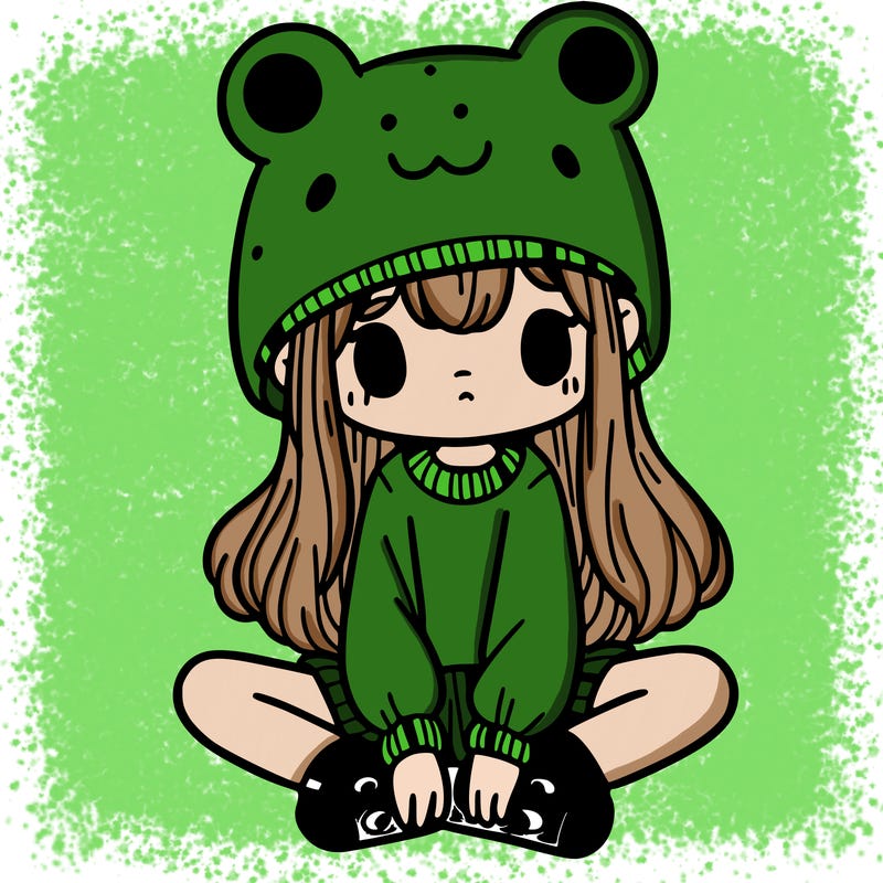 a girl wearing a frog hat and some frog socks