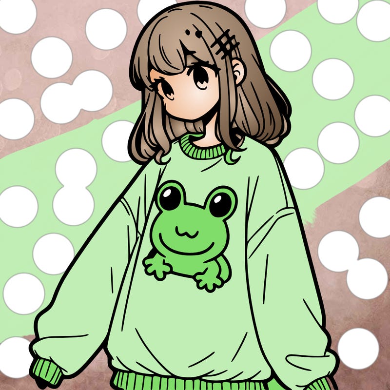 girl wearing frogging sweatshirt