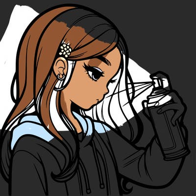 a realistic girl spray painting