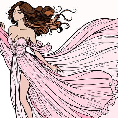 realistic woman in dress flowing the the wind