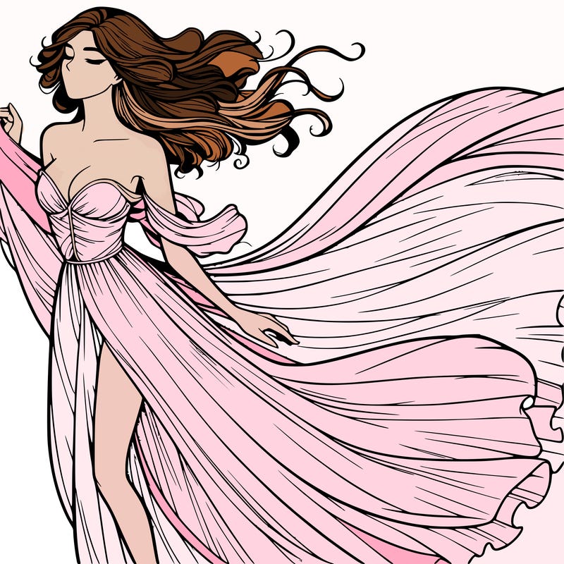 realistic woman in dress flowing the the wind