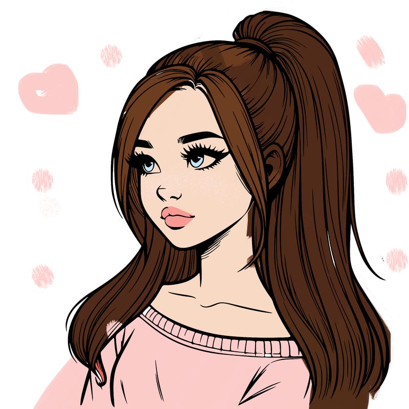 realistic girl with a high ponytail