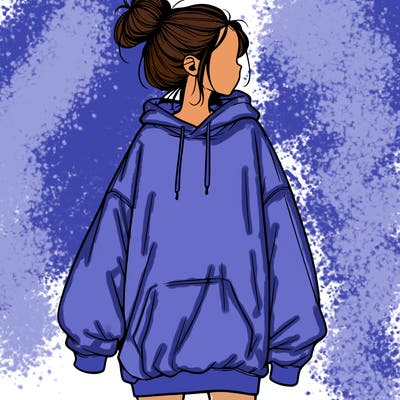 realistic girl with a oversized sweatshirt on and a bun