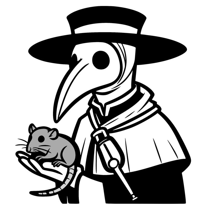 plague doctor holding a rat
