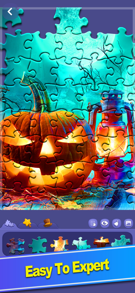ColorPlanet® Jigsaw Puzzle - Halloween pumpkin jigsaw puzzle showing easy to expert difficulty levels