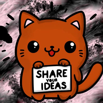 a cute cat saying share your ideas