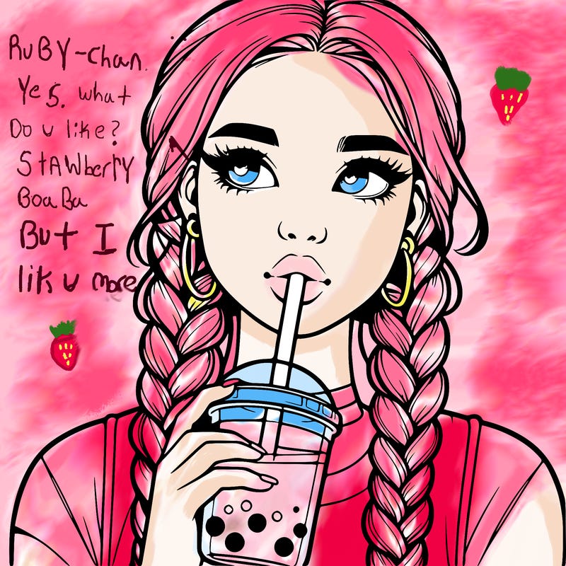 realistic girl with braided hair drinking boba