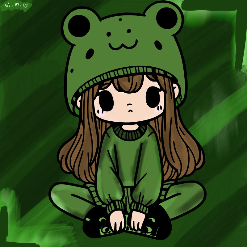 a girl wearing a frog hat and some frog socks