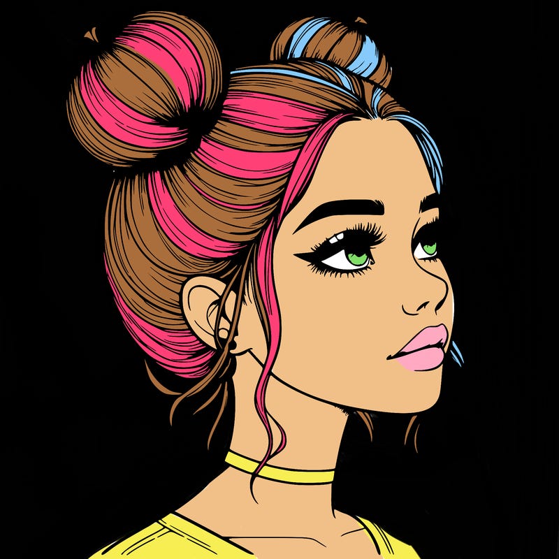 realistic girl with buns on the top of her head