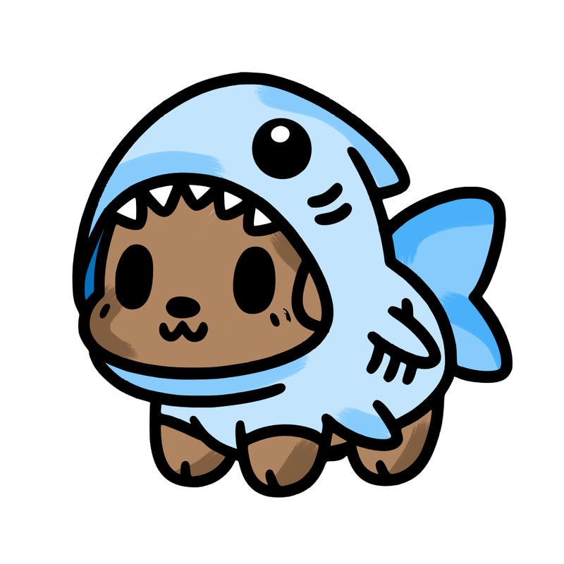 cute dog wearing a shark costume