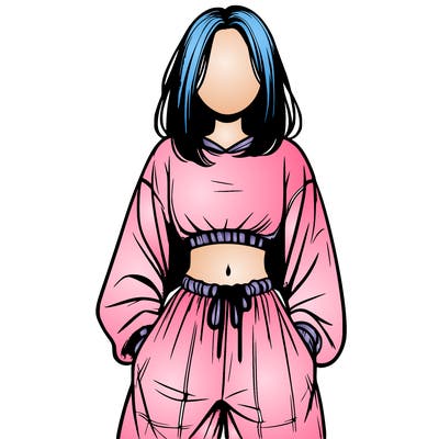realistic girl faceless with baggy pants and a crop top