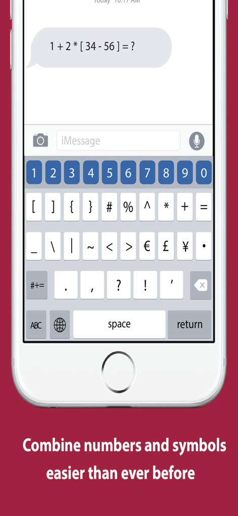 Number Row Keyboard - Interfaz del Teclado con Fila Numérica mostrando teclas numéricas y de símbolos para iOS.