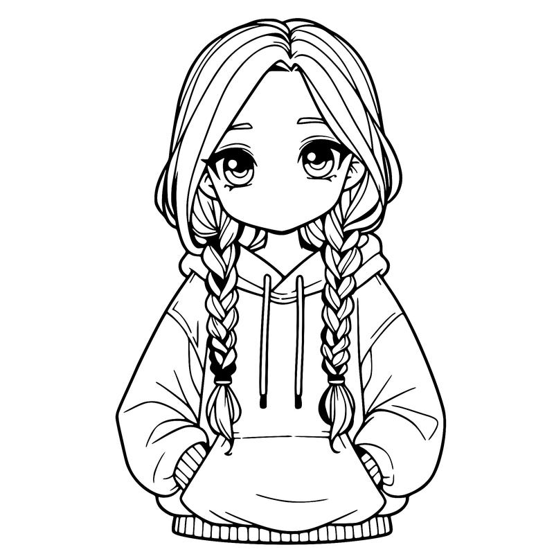 a realistic girl with a oversized hoodie and she has braids
