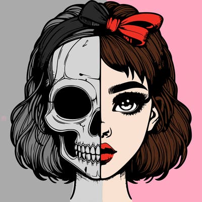 realistic girl with half skull mask