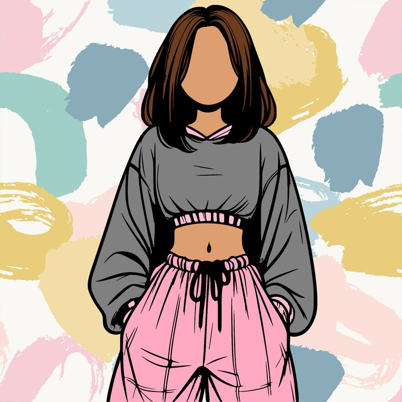 realistic girl faceless with baggy pants and a crop top