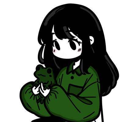 girl with long hair and a oversized shirt. and she is holding a frog
