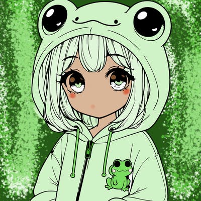 cute realistic girl in a froggy hoodie