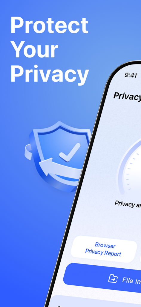 プライバシー保護機能とスマートプライバシーレポートオプションを表示するモバイルアプリのインターフェース。