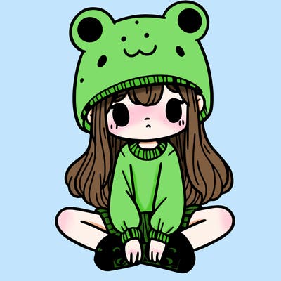a girl wearing a frog hat and some frog socks