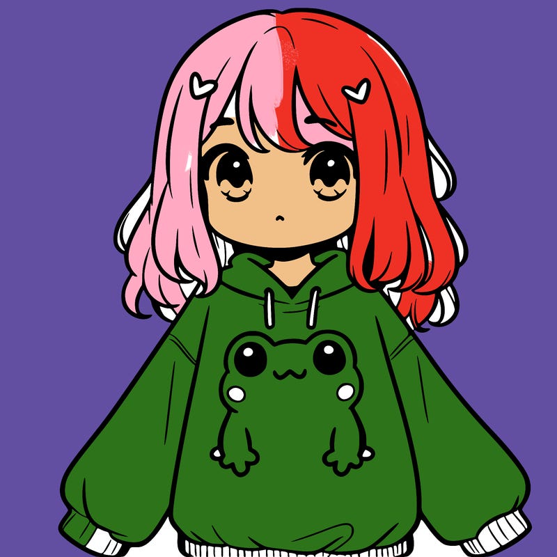 girl wearing frogging sweatshirt
