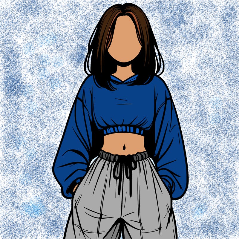 realistic girl faceless with baggy pants and a crop top