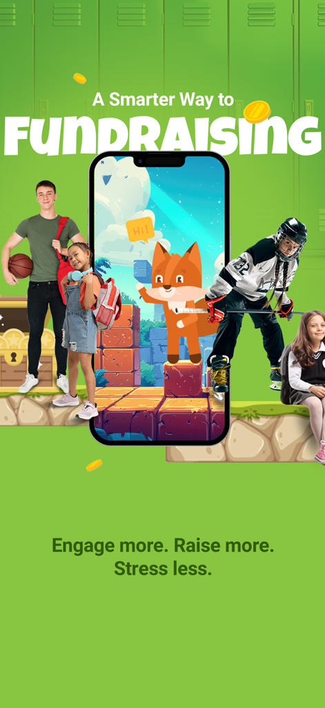 MoneyDolly - MoneyDolly mobile app display with students and sports athletes showcasing a gamified fundraising experience