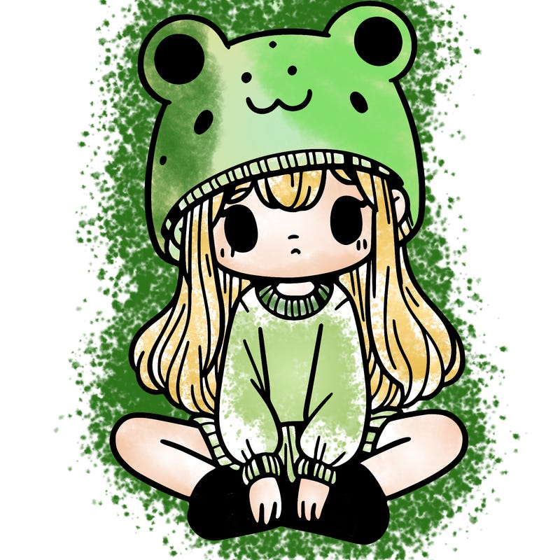 a girl wearing a frog hat and some frog socks