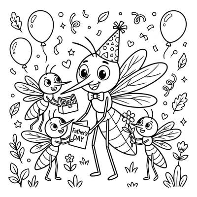 Get ready for a hilariously heartwarming Father's Day with this unique coloring page featuring a mosquito dad and his adoring bug kids. It's the perfect way to add a buzz of creativity to your celebrations!