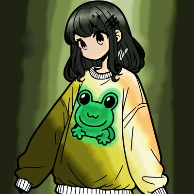 girl wearing frogging sweatshirt
