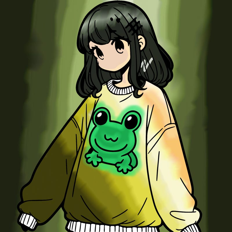 girl wearing frogging sweatshirt