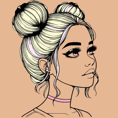 realistic girl with buns on the top of her head