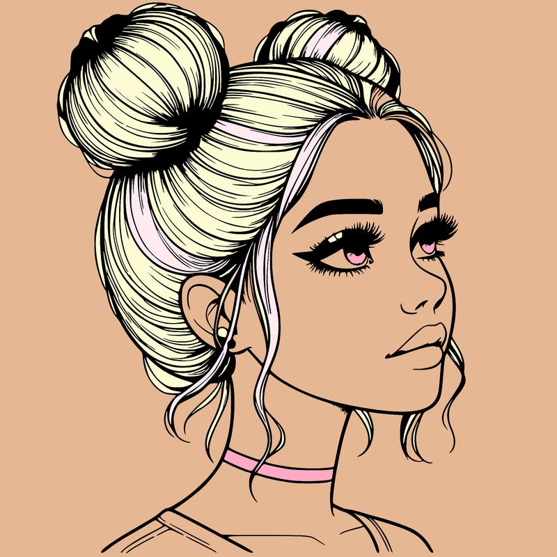 realistic girl with buns on the top of her head
