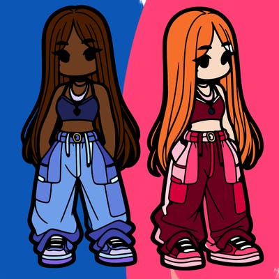 girl in baggy pants crop top and long hair